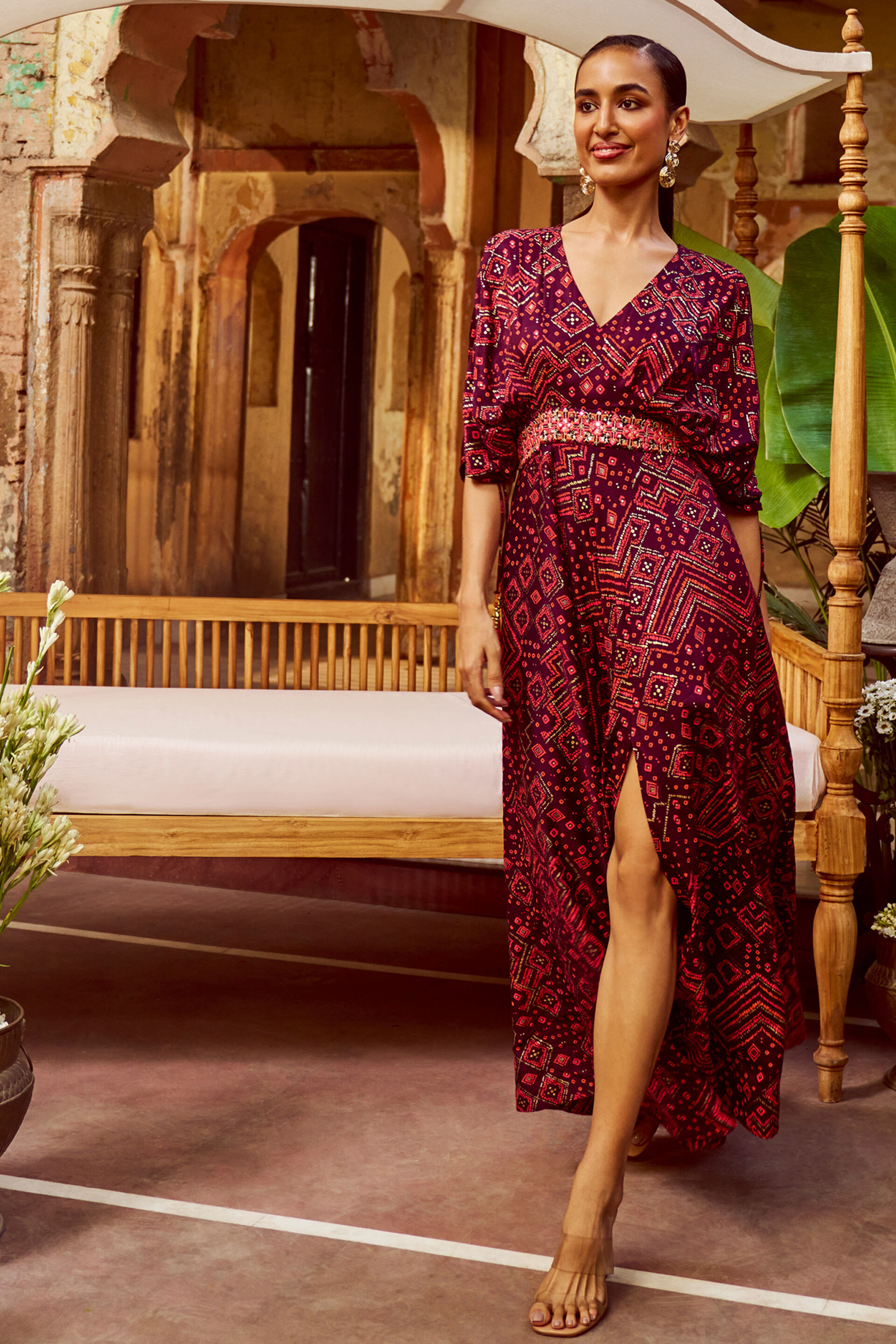 Global desi maroon maxi dress discount